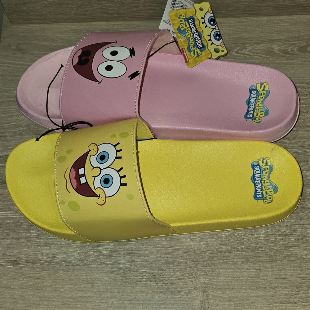 SpongeBob SquarePants Kids' Pink & Yellow Slide Sandals - Picture 4 of 8